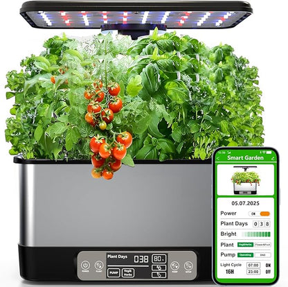 Hydroponics Growing System Indoor Garden, Smart Indoor Herb Garden with Grow Light, in Door Gardening System 8 Pods, APP & WiFi Control, Auto Timer, Quiet Pump, Stainless, Gift for Women Mom, Black