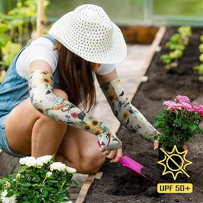 COOLJOB Gardening Sleeves UV Cooling Sun Protection Arm Cover for Women with Thumb Hole for Gardener, Farmer, Outdoor Sport