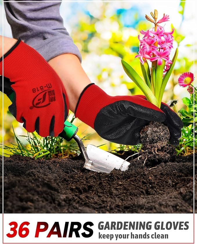 Honeydak 36 Pairs Gardening Gloves for Men Women Breathable Rubber Coated Garden Gloves