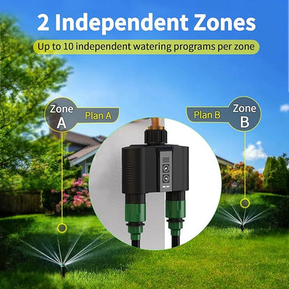 WiFi Water Timer for Garden Hose, Sprinkler Timer with 2 Outlet for Lawns and Yard, Rain Delay/Remote/Manual/Automatic Drip Irrigation System Programmable Faucet