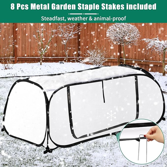 ANGAR Pop Up Winter Garden Covers for Raised Beds, 45" x 22" x 16"Plant Covers Freeze Protection, Garden Rows Greenhouse Raised Bed Cover for Seedlings Vegetable Fruits Rows, Includes 8 Stakes
