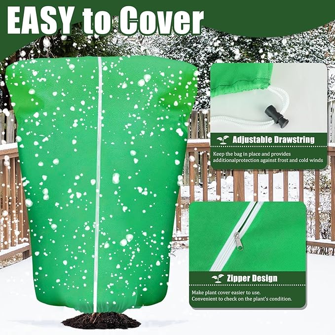 4 Pcs Plant Covers Frost Protection Bag 71" x 47" Winter Reusable Plants Jacket with Drawstring Shrub Protection Wraps Bags Frost Blanket for Winter Outdoor Garden Plants
