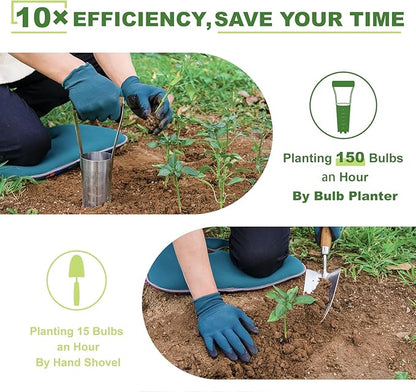 Haliaeetus Bulb Planter Tool, 6 inches Depth Mark Hand Bulb Planter, Non-Bending Stainless Steel Bulb Planter Digger, Garden Bulb Transplanter with Comfortable Wood Handle for Planting Tulip, Daffodil