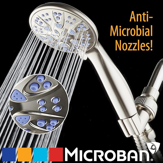 AquaDance Antimicrobial/Anti-Clog High-Pressure 6-setting Hand Shower with Nozzle Protection from Growth of Mold, Mildew & Bacteria for Stronger Shower! - Sunset Blue