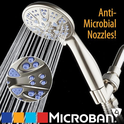 AquaDance Antimicrobial/Anti-Clog High-Pressure 6-setting Hand Shower with Nozzle Protection from Growth of Mold, Mildew & Bacteria for Stronger Shower! - Sunset Blue