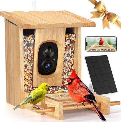 PeckCam® Bird Feeder with Camera - 4MP 2K Live AI Bird Species Identification Instant Arrival Alerts - Smart Cameras Birds Feeders Solar Powered Birdwatching Gift for Birdlover Mom Dad, 2.4GHz WiFi
