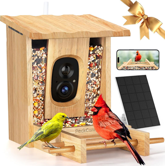 PeckCam® Bird Feeder with Camera - 4MP 2K Live AI Bird Species Identification Instant Arrival Alerts - Smart Cameras Birds Feeders Solar Powered Birdwatching Gift for Birdlover Mom Dad, 2.4GHz WiFi