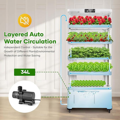 5-Tier Indoor Hydroponics Growing System Kit,Automatic Water Circulation & Full Spectrum LED Grow Light,Indoor Garden Kit with 76 Grow Sites & 72 Seedling Pods for Home, Herbs, Vegetables