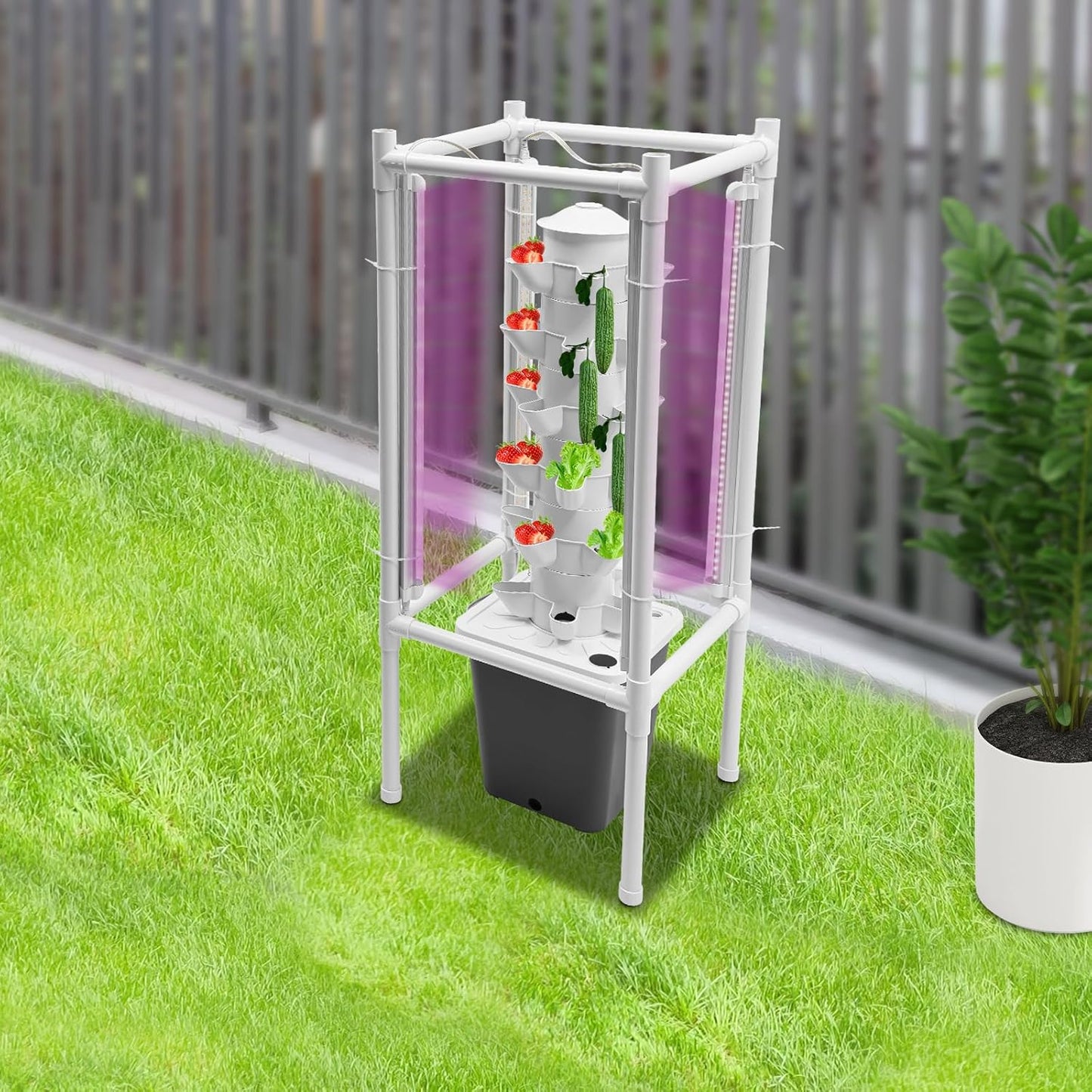 Hydroponic Tower Growing System Kits with LED Grow Lights 30 Pods Indoor Vertical Planter Germination Kit 6 Layers Hydroponic Tower for Fruits, Vegetables, Herbs, and Miniature Greens (Gray)