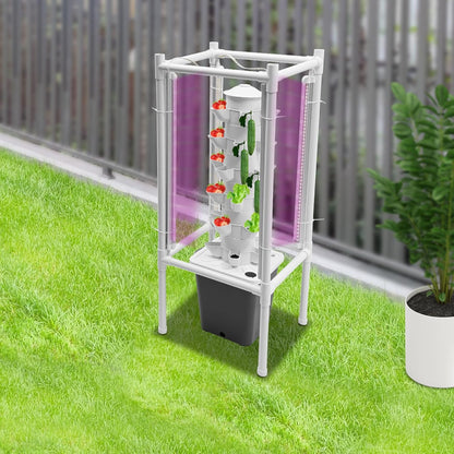 Hydroponic Tower Growing System Kits with LED Grow Lights 30 Pods Indoor Vertical Planter Germination Kit 6 Layers Hydroponic Tower for Fruits, Vegetables, Herbs, and Miniature Greens (Gray)