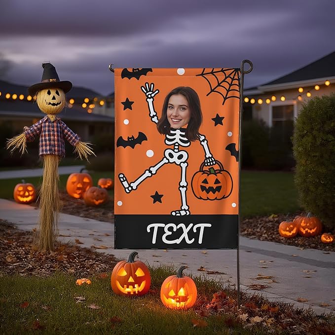 Custom Halloween Garden Flag for Outdoor Personalized Halloween Yard Flags Decor Customized Flag Add Your Own Picture/Text House Lawn Banner Double Sided Home Wall Decoration 12.5x18 28x40