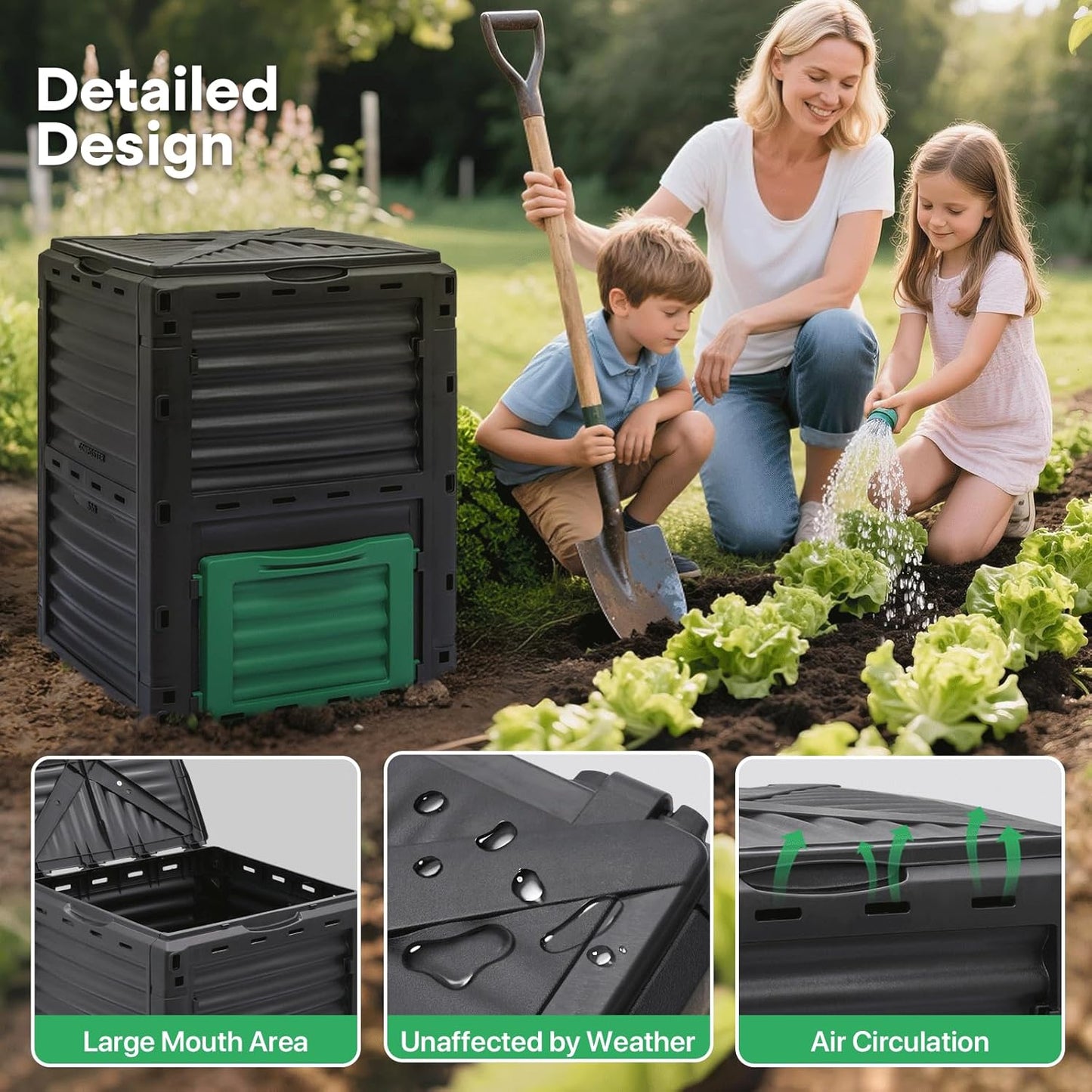 Athena Collection Compost Bin, 80 Gallon (300L) Large Outdoor Composter with Snap-On Lid & Aeration Vents, Easy to Assemble, Durable Outdoor composting Bins for Garden, Yard and Outdoor Use