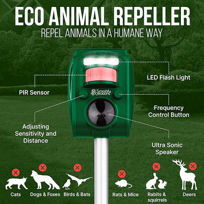 New 2025 Solar Deer Repellent Device Outdoor – Solar Animal Repeller for Outside – Rainproof Solar Rodent Repellent – Outdoor Animal Deterrent for Deers, Cats, Dogs, Mice, Birds