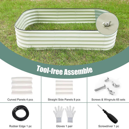 2Pcs 17" Tall Raised Galvanized Steel Garden Bed 8×2 ft Modular Planter for Gardening, Vegetables, Flowers Tall Oval Galvanized Metal 9-in-1 Raised Garden Beds Outdoor (Ivory White)