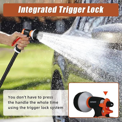 Garden Hose Nozzle Sprayer– this high heavy-duty spray nozzle offer 8 watering patterns for watering plants, lawns & gardens, washing cars, household cleaning and showering pets. (Dark Orange)