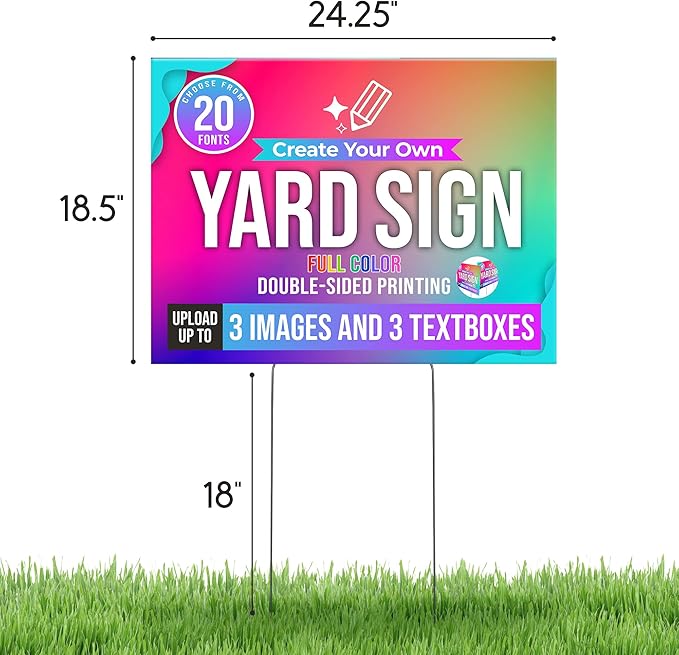 24x18" Double Sided Custom Yard Sign with Metal Stakes, Personalized Full Color Corrugated Yard Sign for Outdoors, Front and Back Custom Printed Personalized Lawn Signs (Design 5)