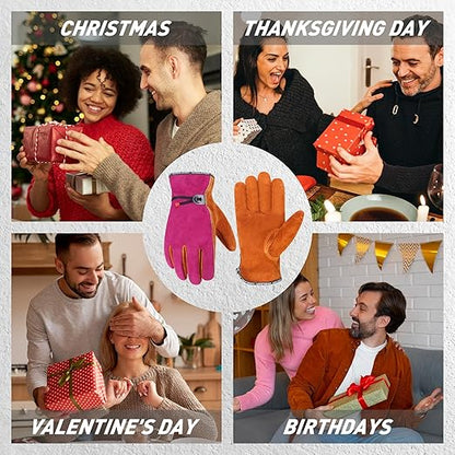 HLDD HANDLANDY 2 Pairs Leather Work Gloves for Men & Women – Cowhide Gardening Gloves, Thorn Proof, Cotton Lined, for Tig/Mig Welding, Construction, Chainsaw, Farm, Landscaping