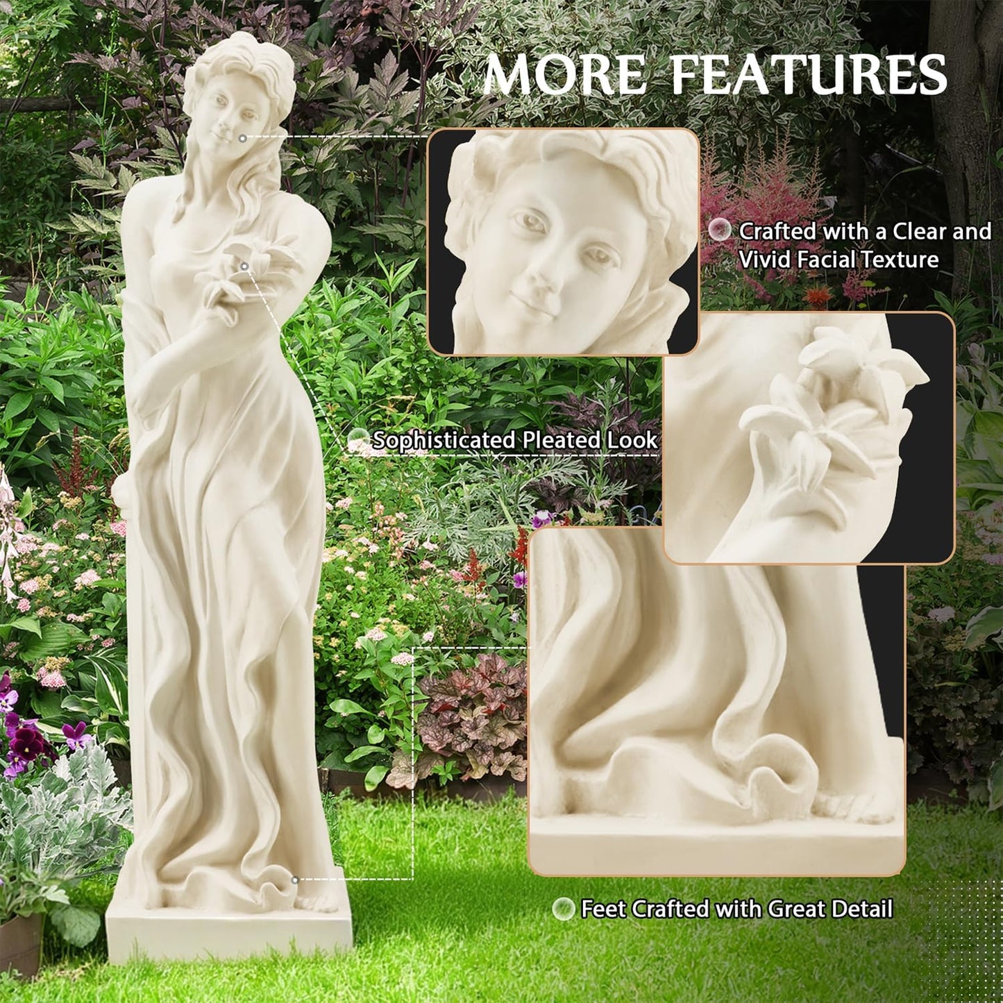 Nymph Garden Statue Large, 51" H Goddess of Spring Flowers Roman Style Sculpture Decoration, Outdoor Statue for Patio Lawn Porch Decor