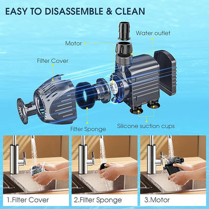 NFESOLAR Submersible Pump, 400GPH Ultra Quiet Submersible Water Pump with Dry Burning Protection 8ft High Lift for Fountains, Hydroponics, Ponds, Aquariums & More KF205