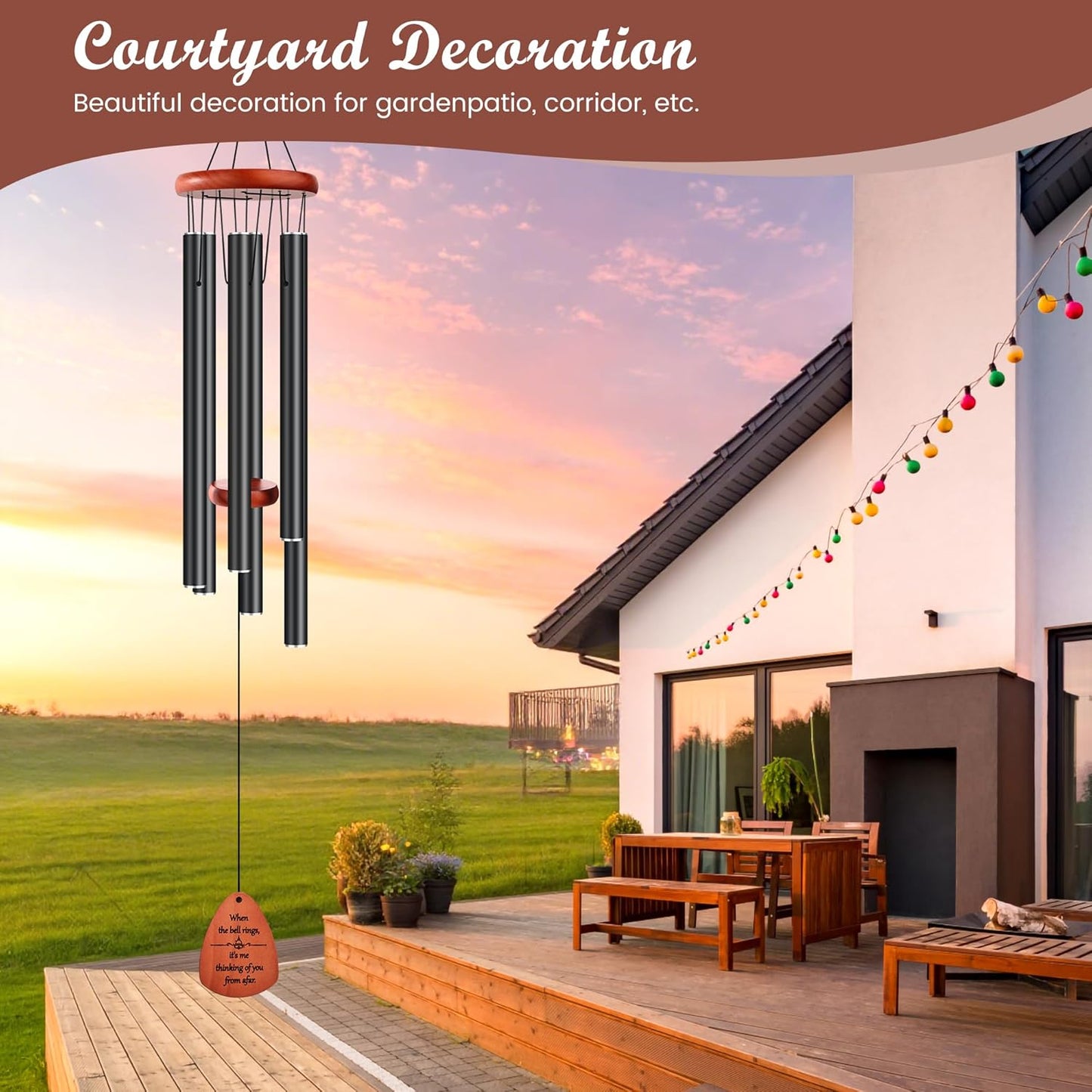 Large Outdoor Aluminum Wind Chimes 37 Inches，Soothing Gentle Sound Perfect for Garden Patio Decoration, Great Gift for Housewarming 、Memorial 、Mother's Day Wind Chimes for Outside