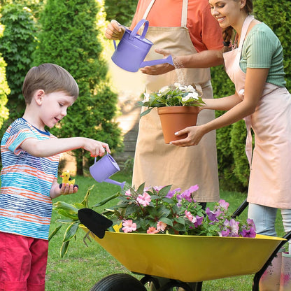 Small Metal Watering Can Set, Pink, 1.2L and 0.23L Garden Cans with Long Spout, Indoor Outdoor Plant Care (Purple)