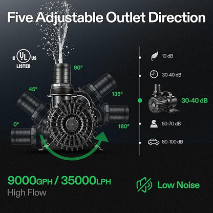 VIVOSUN 9000 GPH Submersible Water Pump 620W Pond Pump Ultra Quiet Aquarium Pump with 26.5FT. Lift Height for Pond Waterfall, Fish Tank, Statuary, or Hydroponics