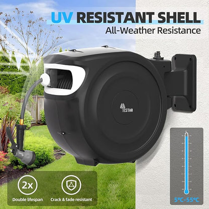 Retractable Garden Hose Reel 1/2"x130 ft, Automatic Hose Reel with 7 Pattern Nozzle,Any Length Lock Wall Mounted &180 Deg Swivel
