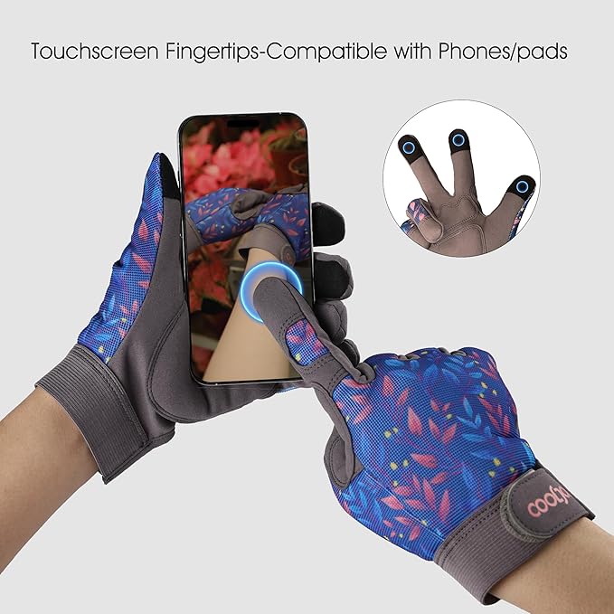 COOLJOB Small Gardening Work Gloves for Women Ladies, Thorn Proof for Rose Pruning, Cactus Handling, Blackberry Bush Planting, Puncture Resistant Anti-Slip Flexible, 1 Pair S Blue Flower