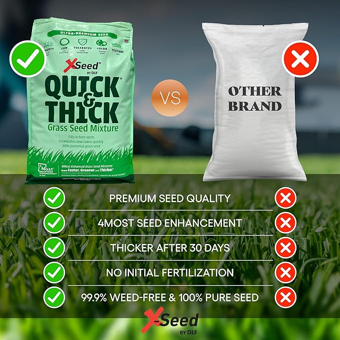 X-Seed Ultra Premium Quick And Thick Lawn Seed Mixture – Rapid Germination for Any Lawn, Dense Coverage in Sun To Shade, High-Traffic Areas, Fescue, Kentucky Blue, & Perennial Ryegrass Blend, 20lb Bag
