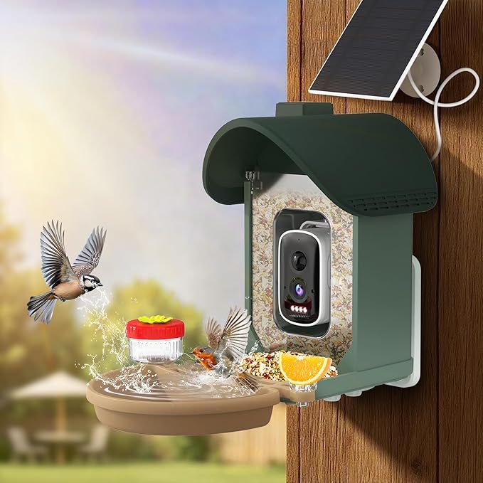 ChirpingPal™ AI Smart Bird & Hummingbird Feeder with Camera | 2.5K HD Live View & Photos | Night Vision | 10,000+ Species ID | Solar-Powered with Built-in Battery | with Bird Bath Kit | Sage Green