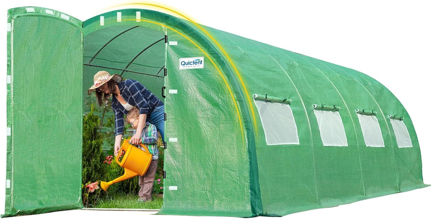 Quictent Premium Greenhouse Swing Door Large Walk-in Green Houses for Outdoors, Upgraded Tunnel Hoop House Frame and Cover for Outside Garden Plant, 2 Swing Door 8 Screen Window, 20x10x6.6 FT, Green