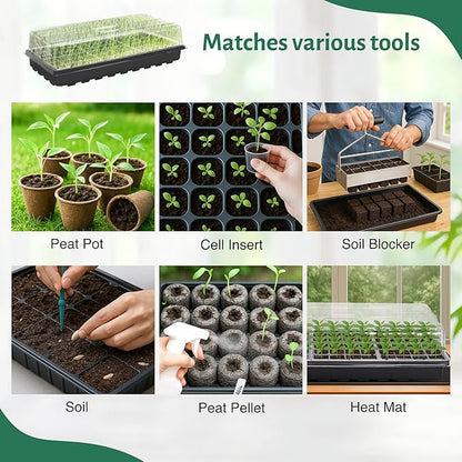 MIXC 5 Pack 1020 Seed Starter Trays with 3.6" Humidity Dome Plant Growing Tray Germination Seed Starting kit, Mini Greenhouse with Handle for Cloning Plant