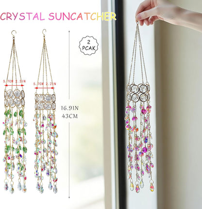 HDCRYSTALGIFTS 2 Pack Crystal Suncatchers for Window Hanging, Rainbow Maker Crystal Prism Sun Catcher Indoor Window Outdoor Home Garden Decor Retirement Gift