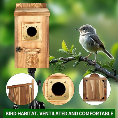 2 Pack Bird Houses for Outside Clearance, Pine Wood Birdhouses for Outdoors with Copper Guard, Farmhouse Bluebird Finch Swallow Wren Hummingbird House