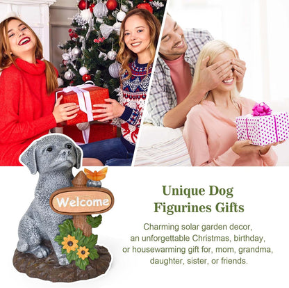 Solar Garden Decor Dog Figurine Outdoor Decoration with Butterfly Light for Home Garden Patio Yard Balcony Lawn Ornaments, Birthday Gifts for Dog Lovers Women, Mom, Grandma