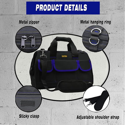 FASTECH 20 Inch Tool Bag, Large Tools Bag Waterproof Wide Mouth Tool Kit Heavy Duty Tool Bag Organizer, Tool Storage Package For Men/Women (20IN Blue)