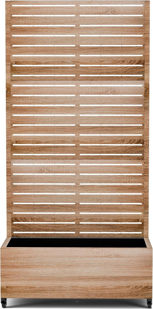 Raised Garden Bed with Trellis and Wheels,73"x47"x16" Metal Raised Garden Bed,Wood Finish Metal Planter with Climbing Trellis for Vines & Vegetables