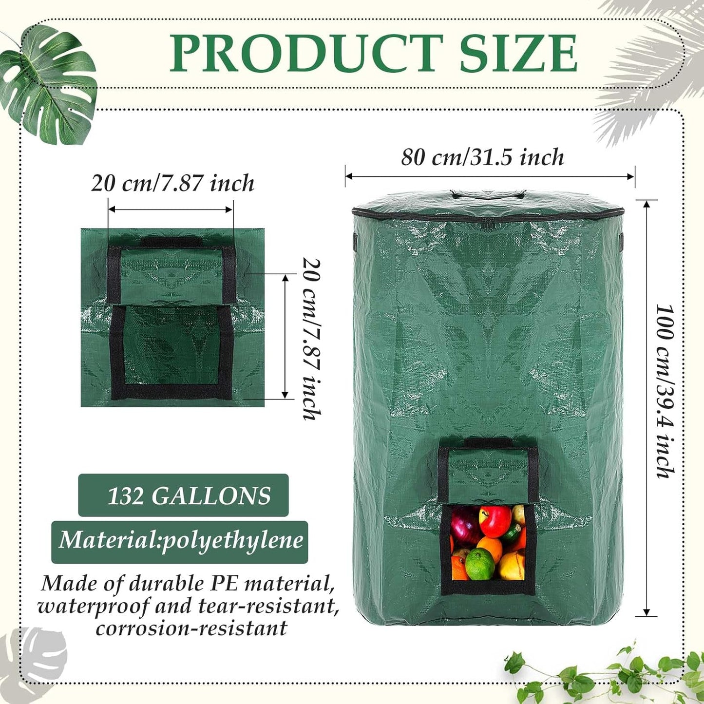 Berlune 4 Pack 132 Gallons Reusable Yard Waste Bag Garden Lawn Leaf Collector Bag Large Heavy Duty Collapsible Compost Bin with Lid and Handles for Outdoor Debris Leaves Grass Clippings