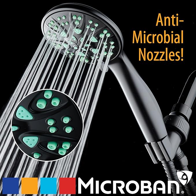 AquaDance Antimicrobial – Anti-Clog High-Pressure 6-Setting Hand Shower with Microban Nozzle Protection from Growth of Mold, Mildew & Bacteria for Stronger Shower! 3 Jet Color Choices – 4" Coral Green