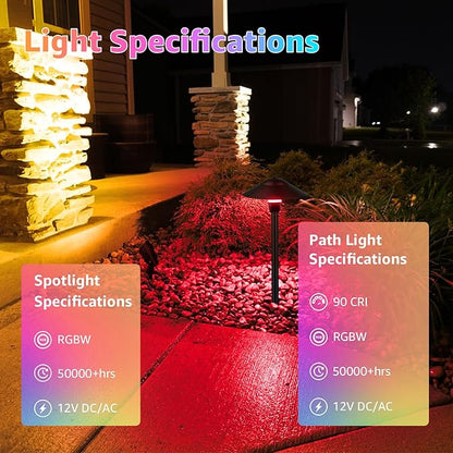 SUNVIE RGBW Landscape Lighting Kit 12V Low Voltage Landscape Lighting with Connectors, Color Changing Low Voltage Pathway Lights Wired with Spotlights Waterproof for Holiday Patio Garden Yard,12 Pack