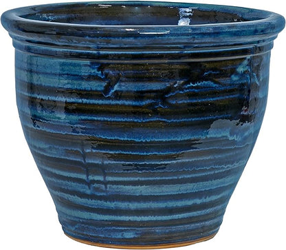 Sunnydaze Large Ceramic Plant Pot - Round Outdoor Glazed Ceramic Planter Pot with Drainage - Studio - Galaxy Blue - 18.5"