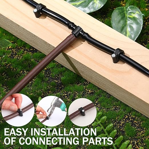 100 Pcs Drip Irrigation 1/4" and 3/8" Tubing Mounting Clips, Firm and Easy to Install, Drip Irrigation Kit Connector, Black