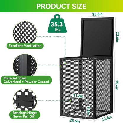 Compost Bin Outdoor - Large 93 Gallon Metal Perforated Sheet Compost Bucket with Rust-Proof Coating, Heavy-Duty & Easy Assembly, Fast Creation of Fertile Soil, for Garden, Kitchen & Yard Waste, Black