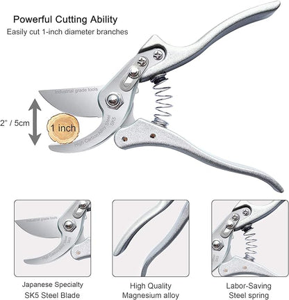 TONMA Pruning Shears for Gardening [Made in Japan] 8 Inch Bypass Garden Scissors Secateurs, Premium Japanese Gardening Tools Hand Pruner Clippers with Ergonomic Handle