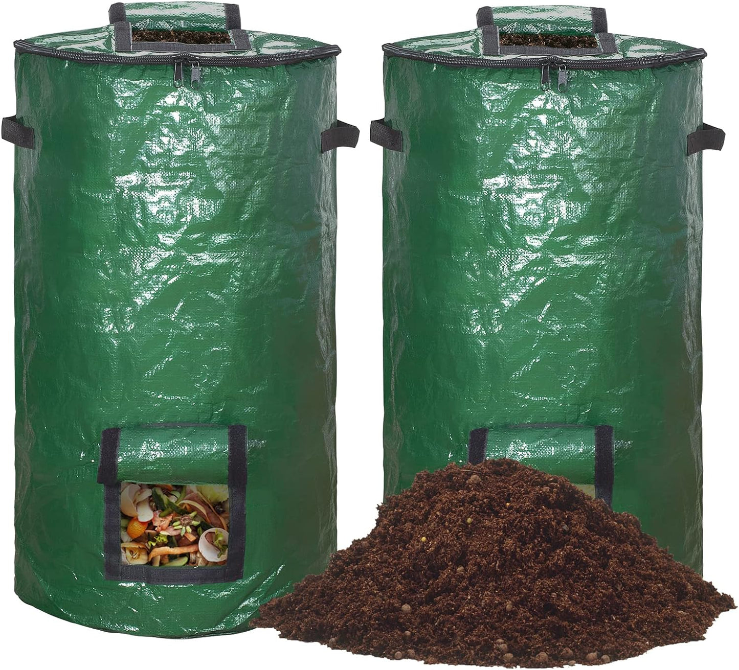 MyLifeUNIT Compost Bins Outdoor, Composting Bin for Outside Garden, Reusable Garden Yard Waste Bag, 34 Gallon (2 Pack, Green)