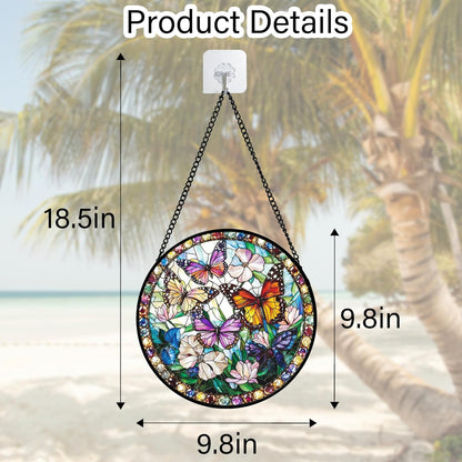 Stained Glass Window Hanging, Colorful Butterfly Suncatcher for Doors Home Sun Catchers Decoration and Christmas, Mother's Day Birthday Gifts for Women, Men, and Mom 9.8 in