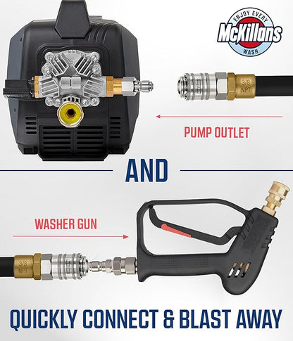 McKillans® Automatic 3/8" NPT Female Quick Connect Fittings - Stainless Steel - 3/8" Pressure Washer Quick Connect Kit - Power Washer NPT 3/8" Quick Connect Fittings - PUSH-TO-CONNECT