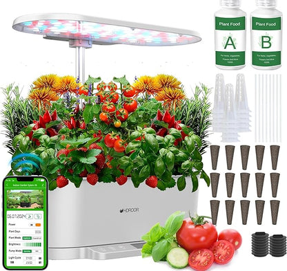 Hydroponics Growing System Kit APP Controlled, Indoor Herb Garden Hydroponic 15 Pods 36W Grow Light, Smart Indoor Garden, Height Adjustable to 30", Water Shortage Alarm, Quiet Pump, Auto Timer, White