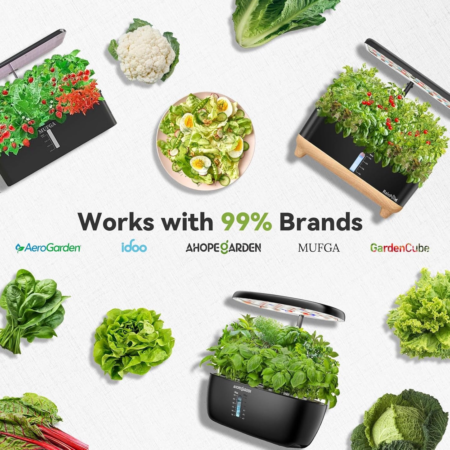 Salad Greens Seed Pod Kit for AeroGarden Hydroponics Growing System, Indoor Home Garden with American Fast/Paris Island/Buttercrunch Lettuce, Swiss Chard, Spinach, Cauliflower and Wild Cabbage, 7 Pods