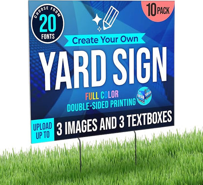 24x18" Double Sided Custom Yard Sign with Metal Stakes, Personalized Full Color Corrugated Yard Sign for Outdoors, Front and Back Custom Printed Personalized Lawn Signs 10 Pack (Design 8)
